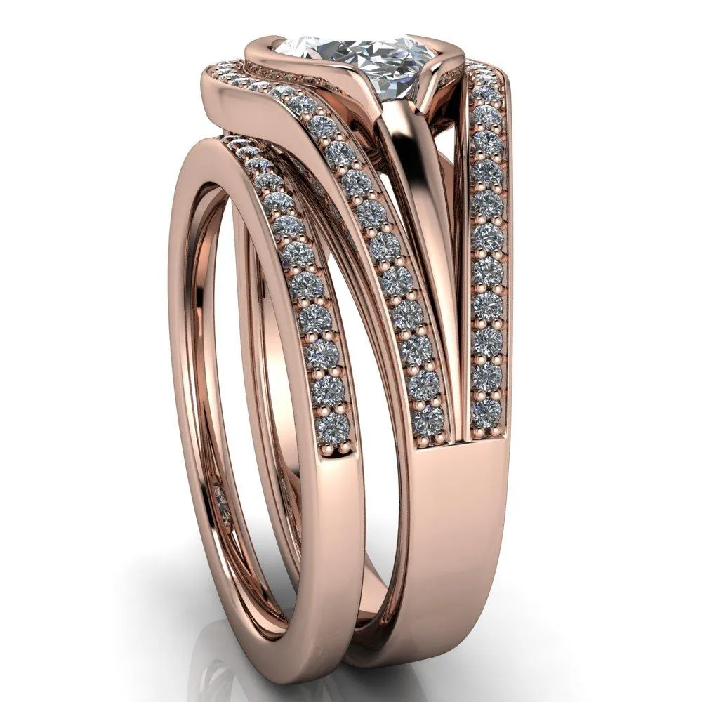 Tiramisu Oval Center Stone Split Shank Diamond Half Bezel Channel Ring