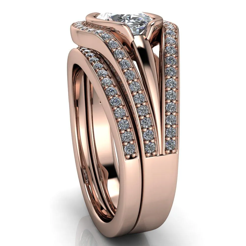 Tiramisu Oval Center Stone Split Shank Diamond Half Bezel Channel Ring
