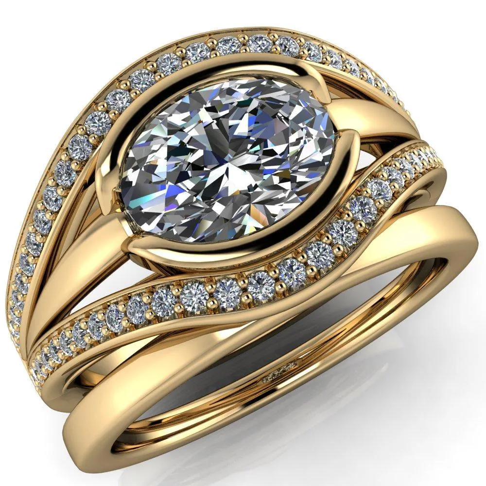 Tiramisu Oval Center Stone Split Shank Diamond Half Bezel Channel Ring