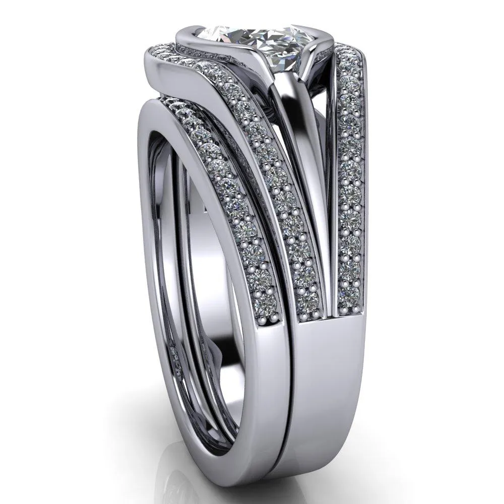 Tiramisu Oval Center Stone Split Shank Diamond Half Bezel Channel Ring