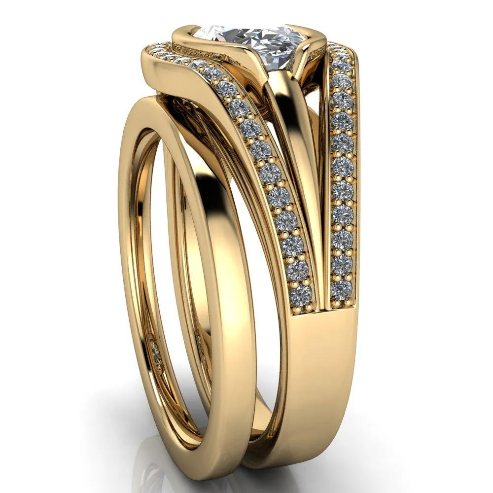 Tiramisu Oval Center Stone Split Shank Diamond Half Bezel Channel Ring