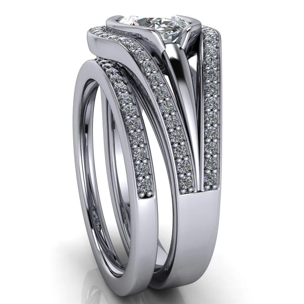 Tiramisu Oval Center Stone Split Shank Diamond Half Bezel Channel Ring