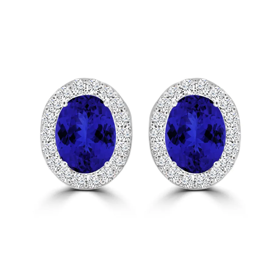 TMR121109 - Harper - Oval Tanzanite and Diamond Earring Halo