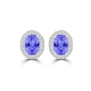 TMR121109 - Harper - Oval Tanzanite and Diamond Earring Halo