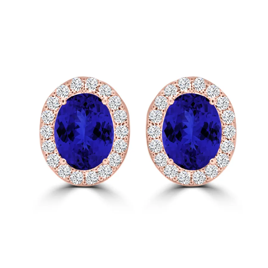 TMR121109 - Harper - Oval Tanzanite and Diamond Earring Halo
