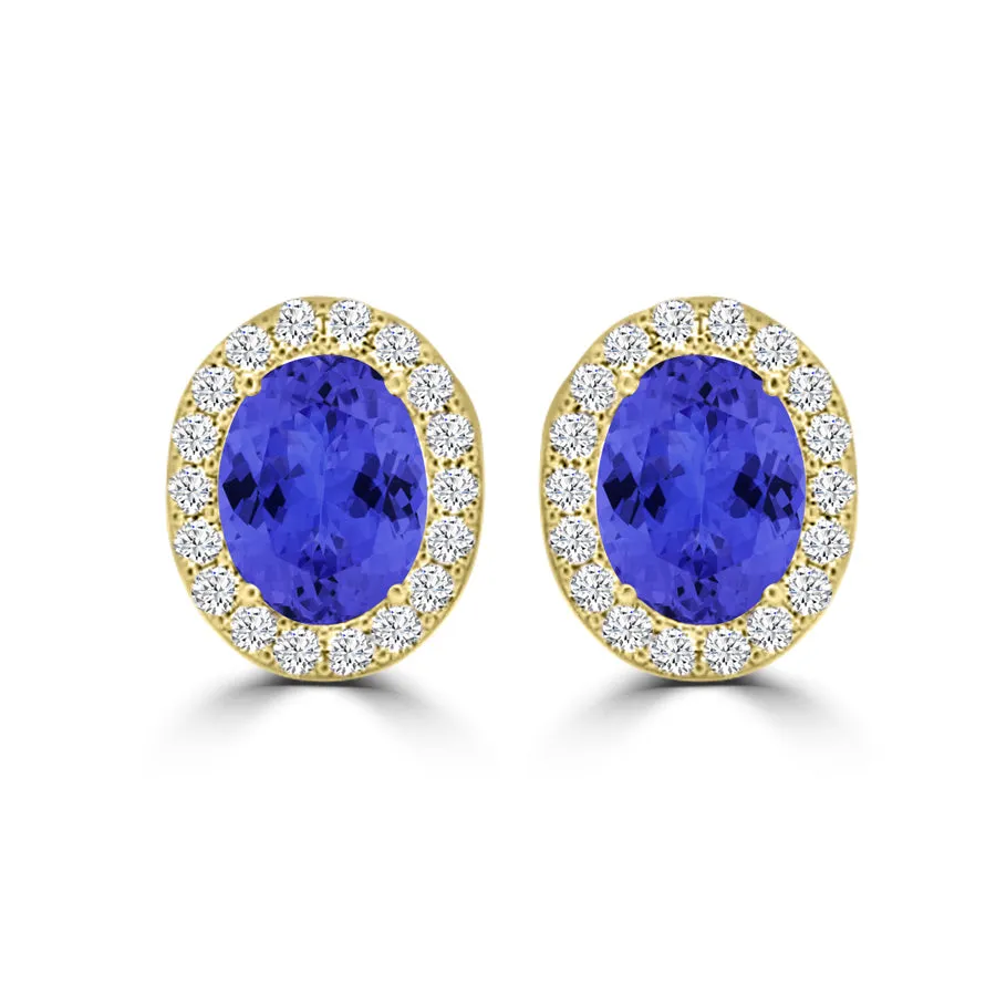 TMR121109 - Harper - Oval Tanzanite and Diamond Earring Halo