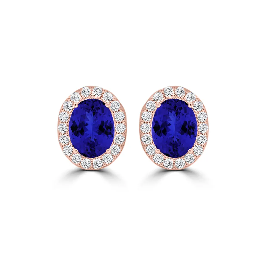 TMR121109 - Harper - Oval Tanzanite and Diamond Earring Halo