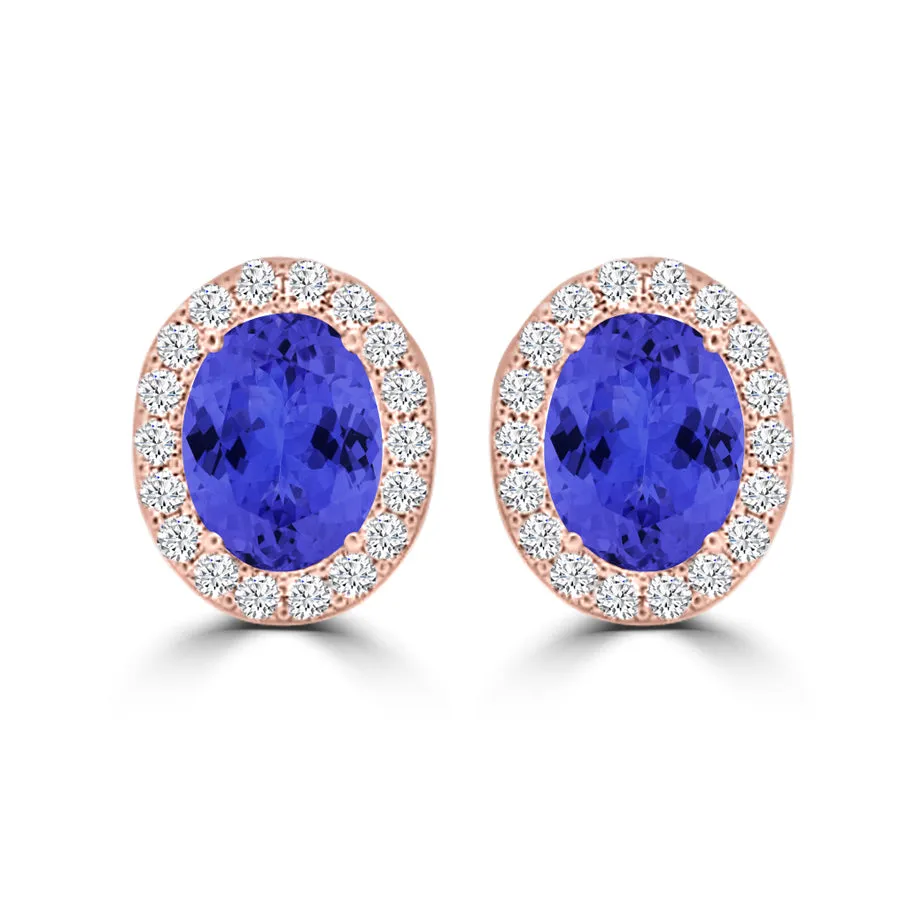 TMR121109 - Harper - Oval Tanzanite and Diamond Earring Halo