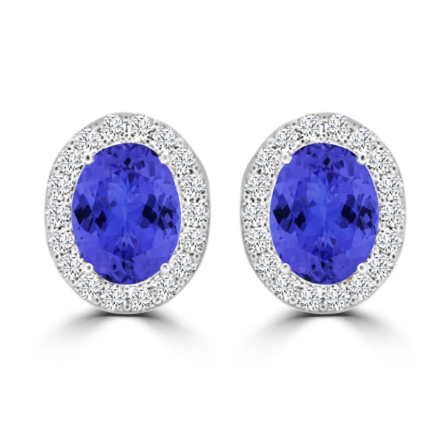 TMR121109 - Harper - Oval Tanzanite and Diamond Earring Halo