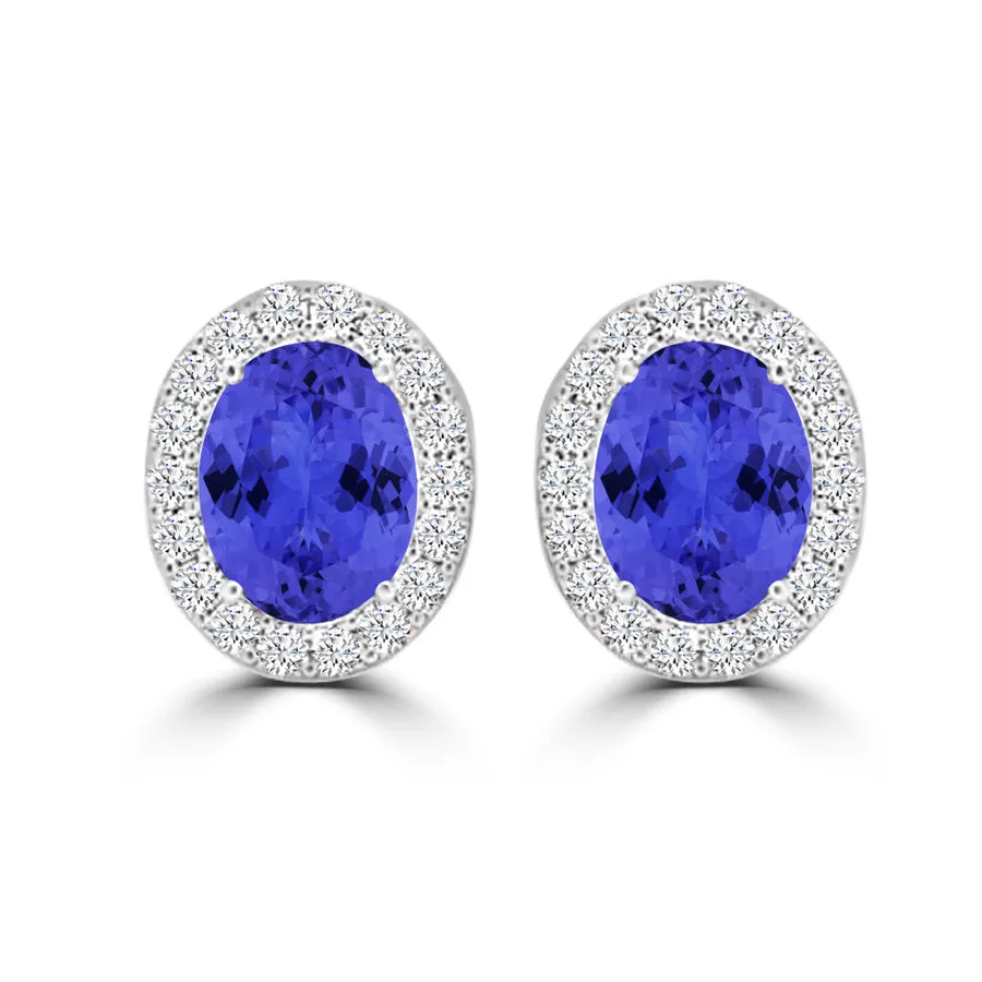 TMR121109 - Harper - Oval Tanzanite and Diamond Earring Halo