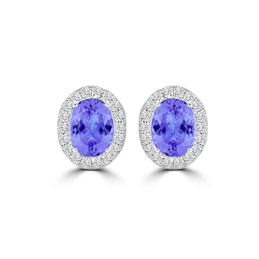 TMR121109 - Harper - Oval Tanzanite and Diamond Earring Halo