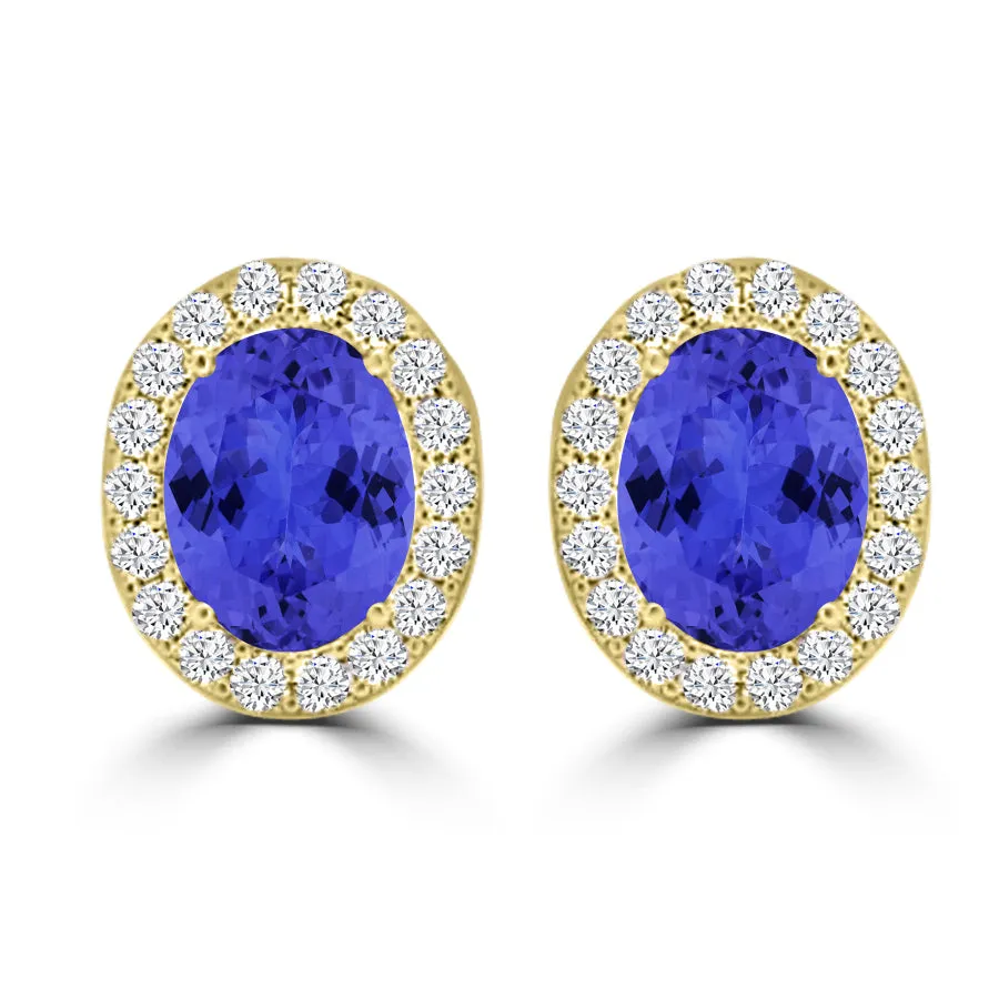 TMR121109 - Harper - Oval Tanzanite and Diamond Earring Halo