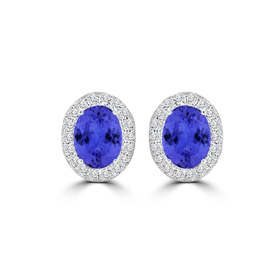 TMR121109 - Harper - Oval Tanzanite and Diamond Earring Halo