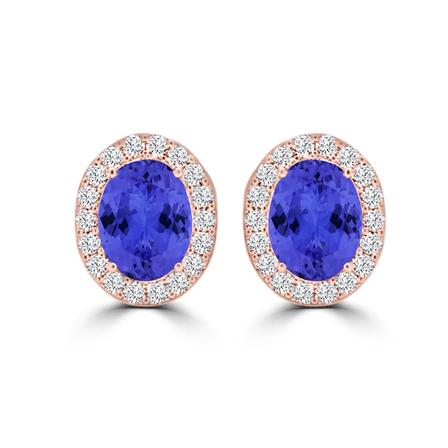 TMR121109 - Harper - Oval Tanzanite and Diamond Earring Halo