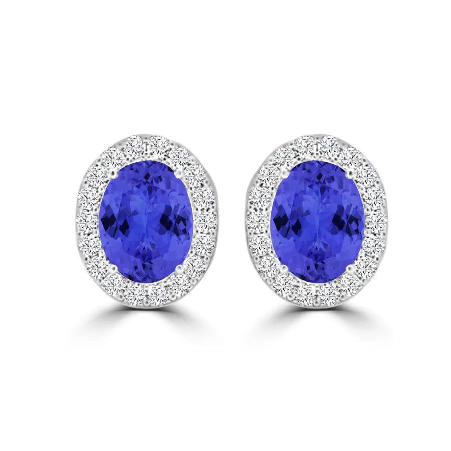 TMR121109 - Harper - Oval Tanzanite and Diamond Earring Halo