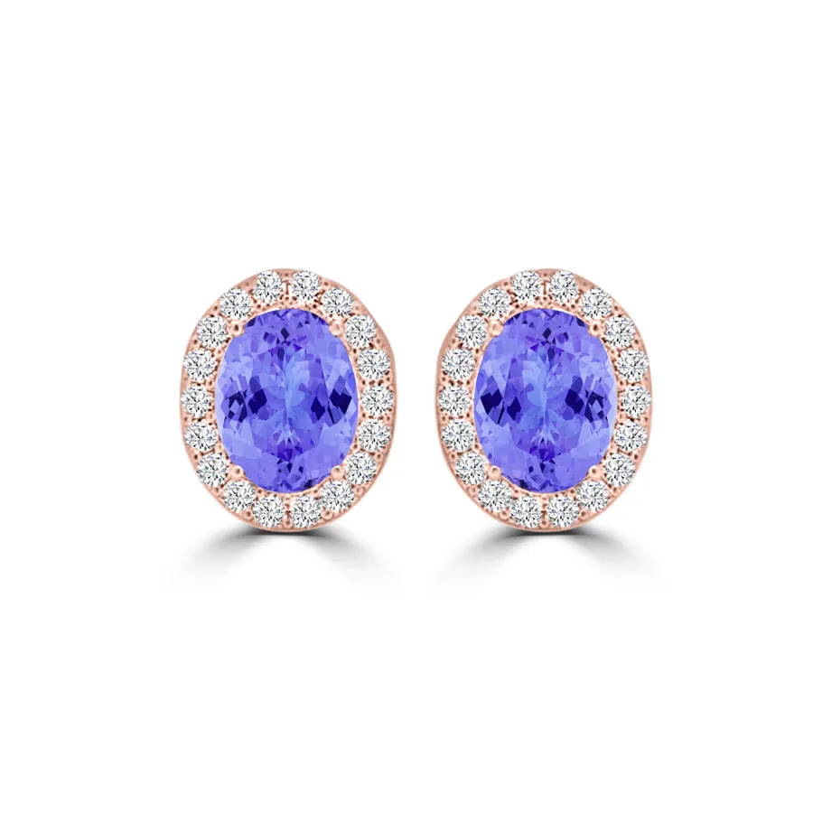 TMR121109 - Harper - Oval Tanzanite and Diamond Earring Halo