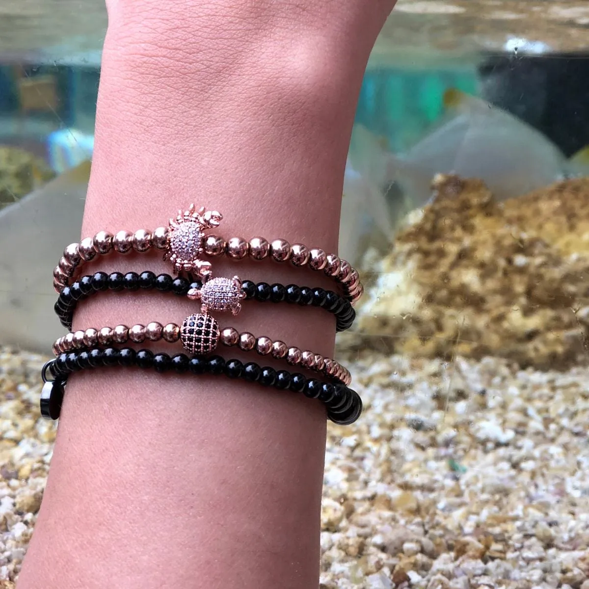Tortuga | Gunmetal & 18k Rose Gold | Crystal Sea Turtle Bracelet