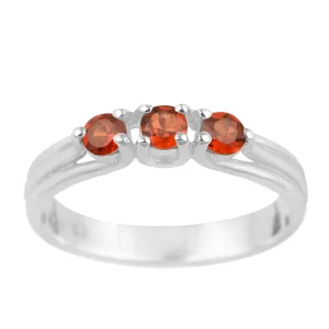 Trilogy Gemstone Round 3mm Garnet 925 Sterling Silver Platinum Plated Ring Gift for her