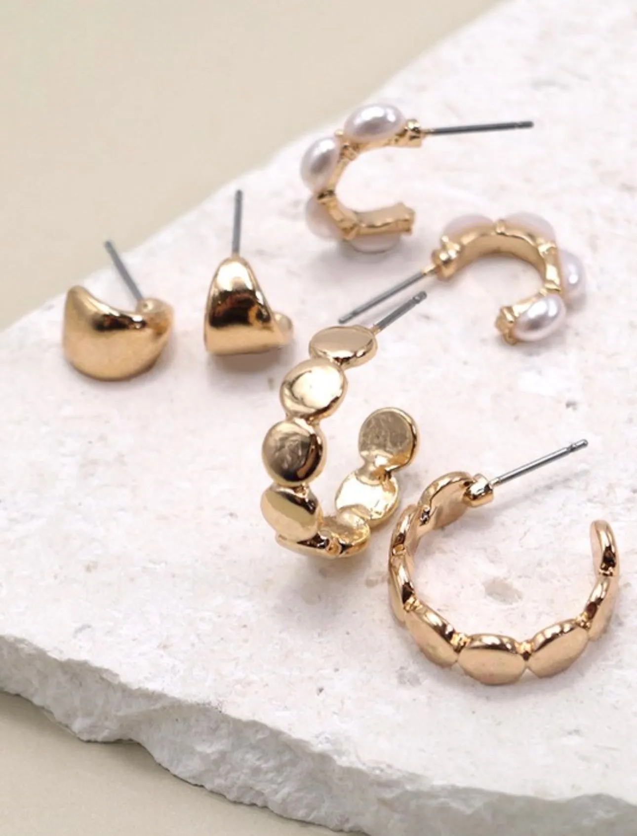 Trio of Hoops- Pearl Huggie Hoops