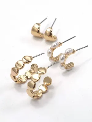 Trio of Hoops- Pearl Huggie Hoops
