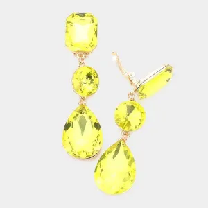 Triple Yellow Crystal Clip On Earrings