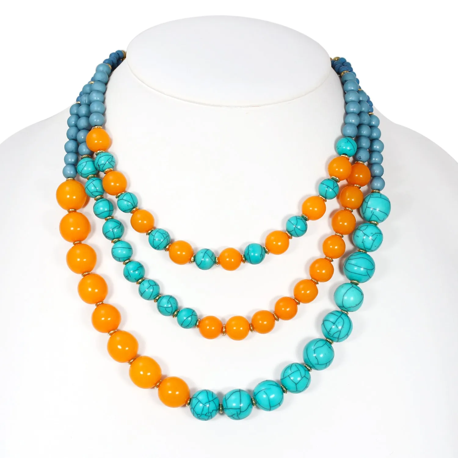 TURQUOISE ORANGE AND GOLD BEADS LAYER NECKLACE #FWNK-1803-105 (ME0)