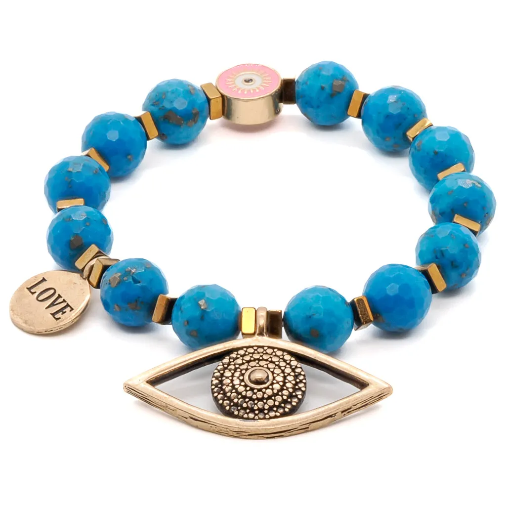 Turquoise Stone Evil Eye Charm Beaded Love Bracelet