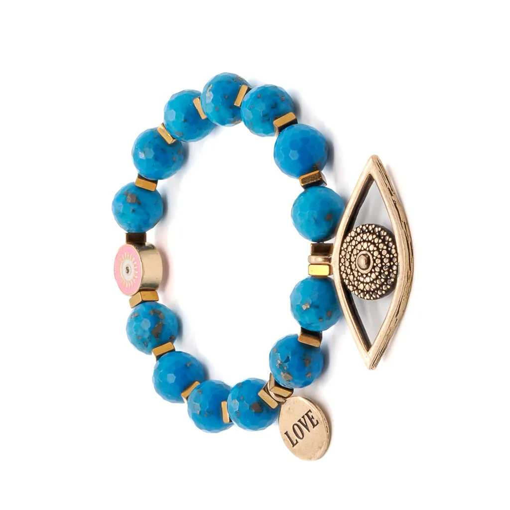 Turquoise Stone Evil Eye Charm Beaded Love Bracelet