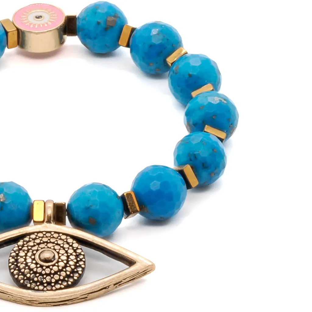 Turquoise Stone Evil Eye Charm Beaded Love Bracelet