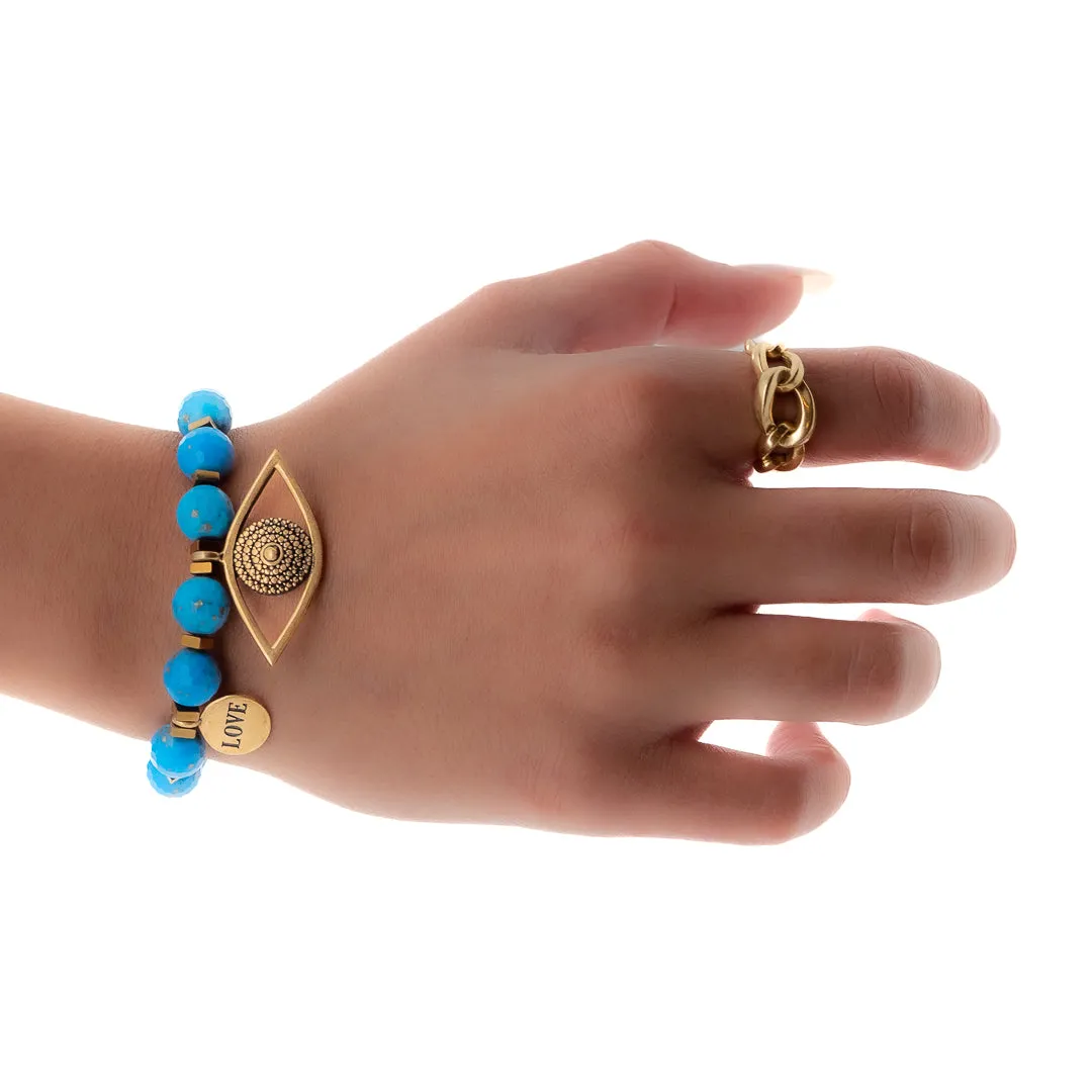 Turquoise Stone Evil Eye Charm Beaded Love Bracelet