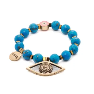 Turquoise Stone Evil Eye Charm Beaded Love Bracelet
