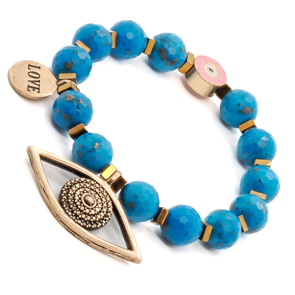 Turquoise Stone Evil Eye Charm Beaded Love Bracelet