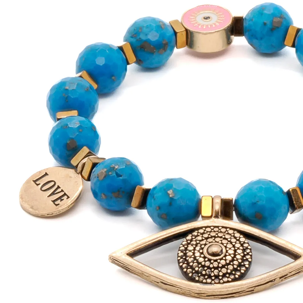 Turquoise Stone Evil Eye Charm Beaded Love Bracelet