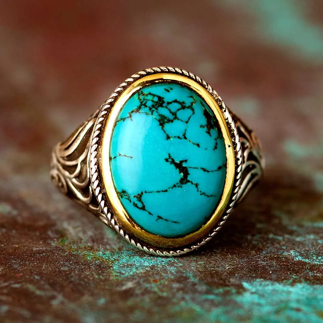 Turquoise Swirls Ring for Men Sterling Silver