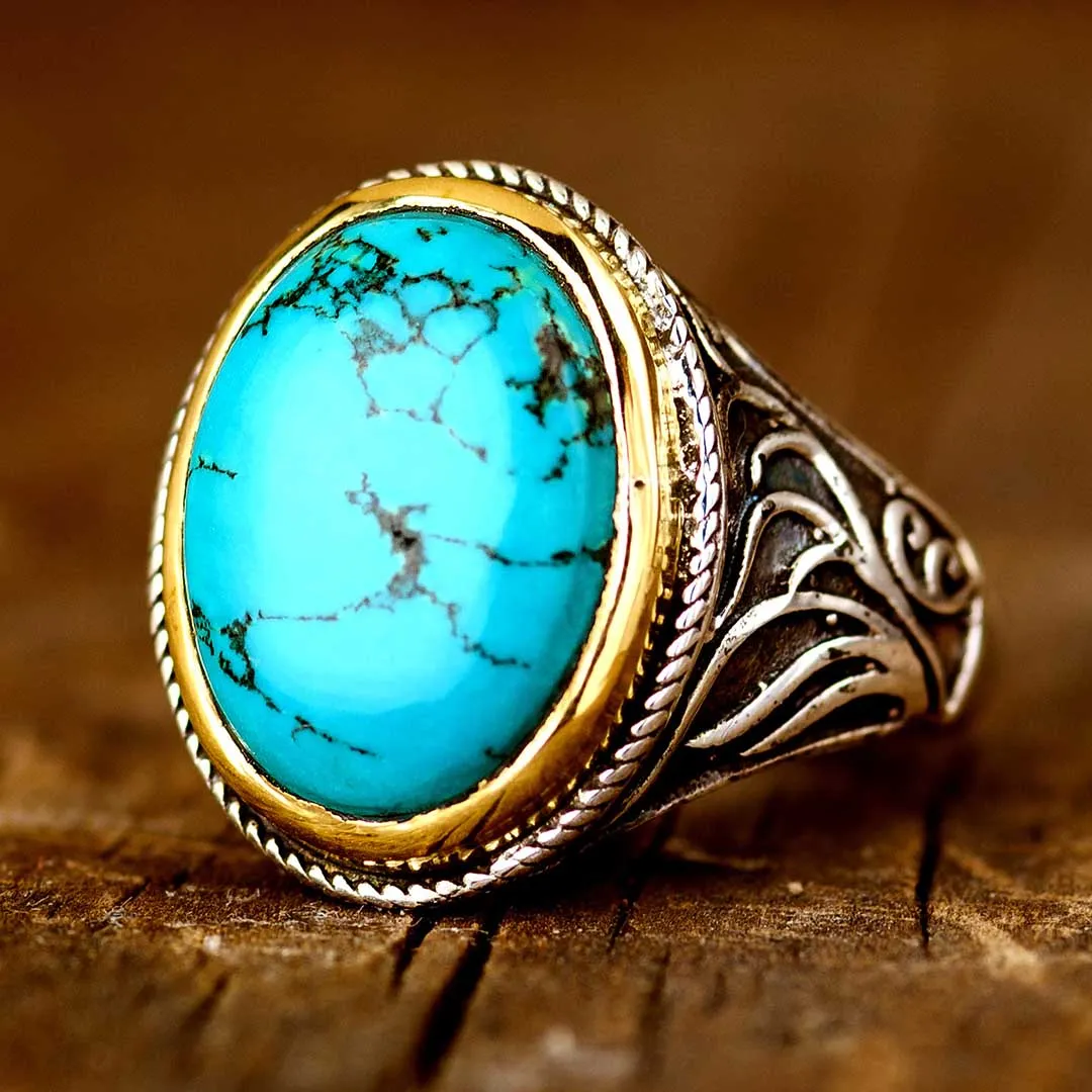 Turquoise Swirls Ring for Men Sterling Silver