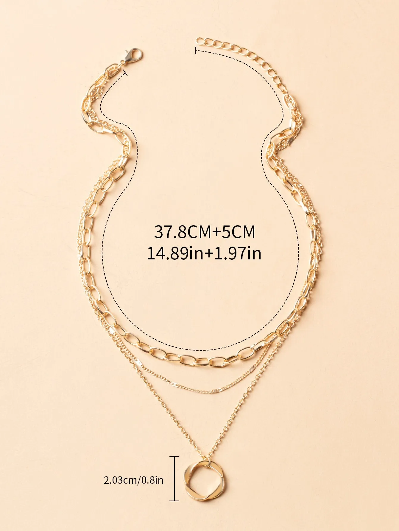 Twist Round Charm Layered Necklace - Gold
