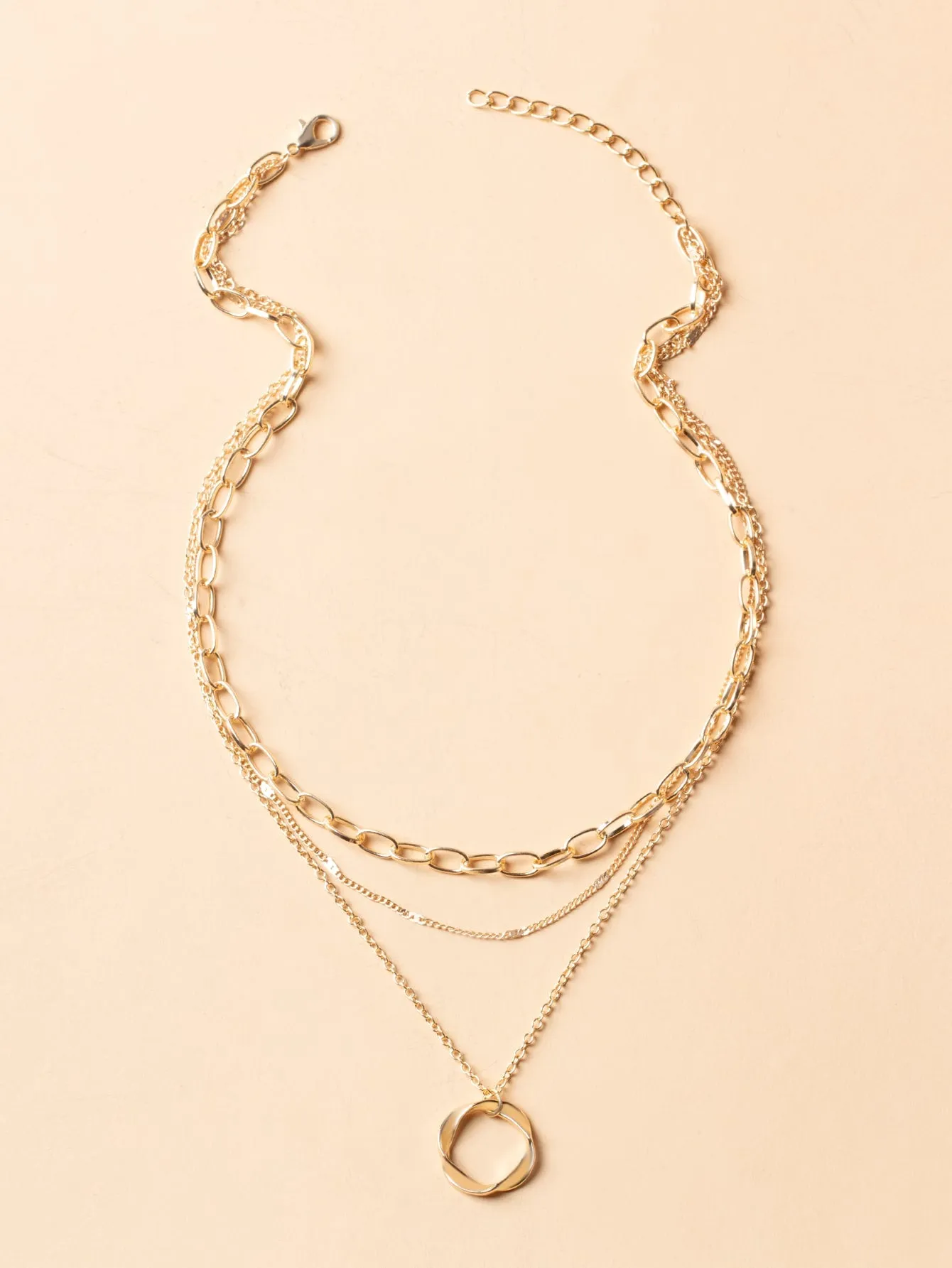 Twist Round Charm Layered Necklace - Gold