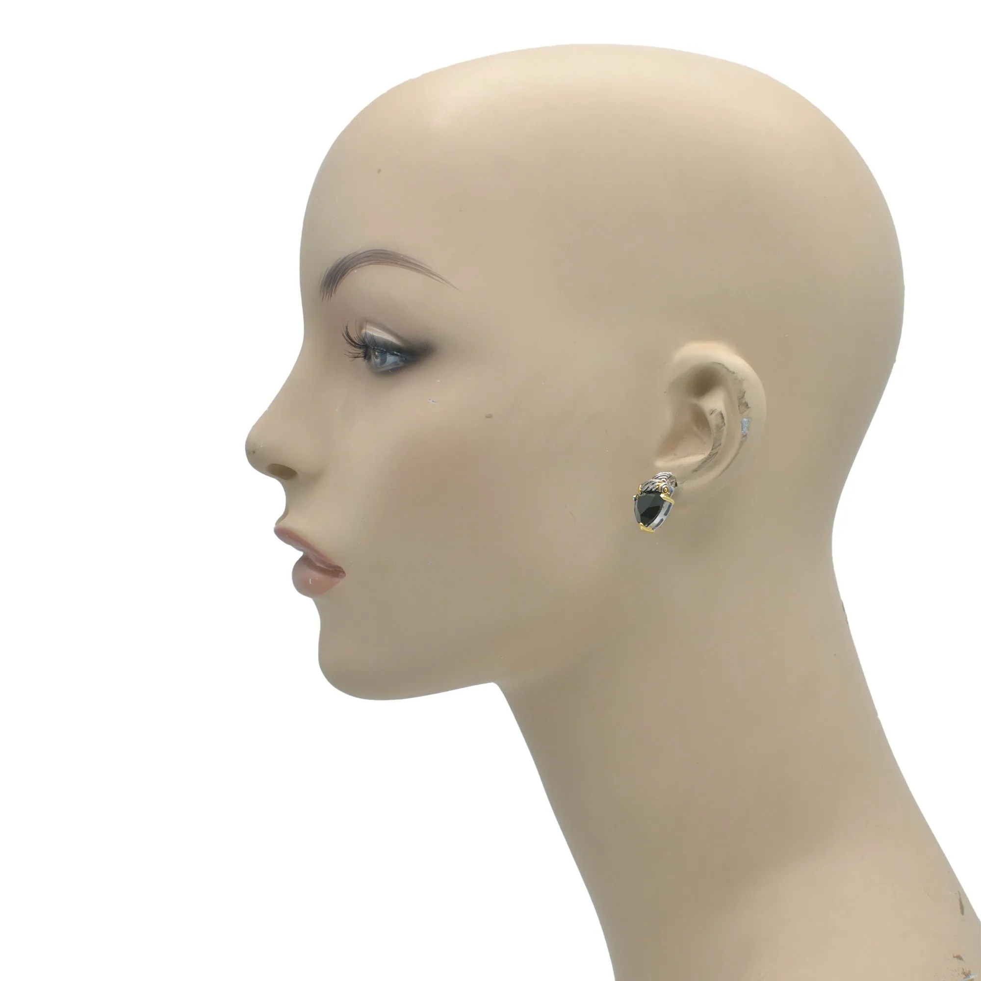 TWO TONE BLACK CRYSTAL CLASSIC STUD EARRINGS  #4110ER_JET(FD18)