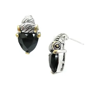 TWO TONE BLACK CRYSTAL CLASSIC STUD EARRINGS  #4110ER_JET(FD18)