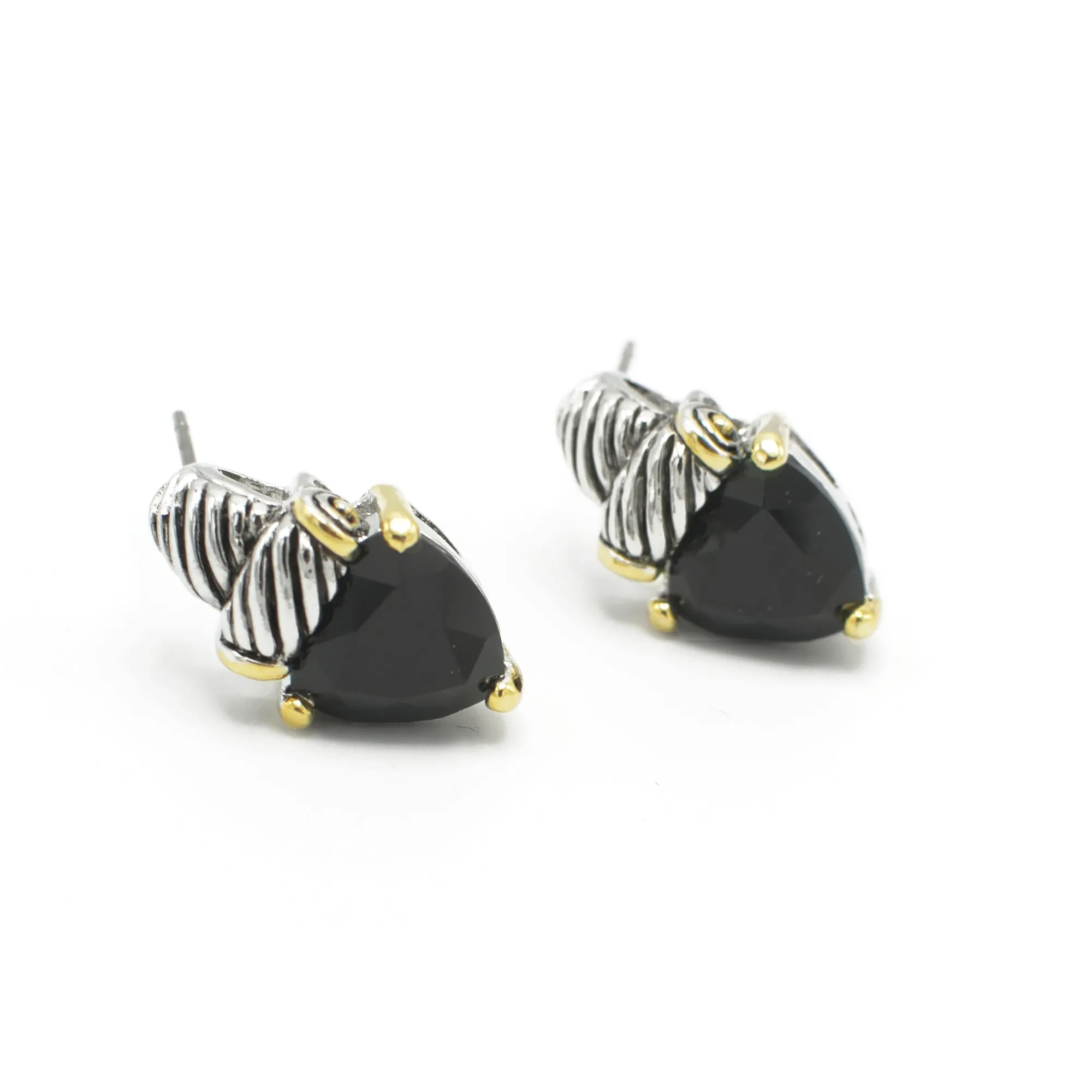TWO TONE BLACK CRYSTAL CLASSIC STUD EARRINGS  #4110ER_JET(FD18)