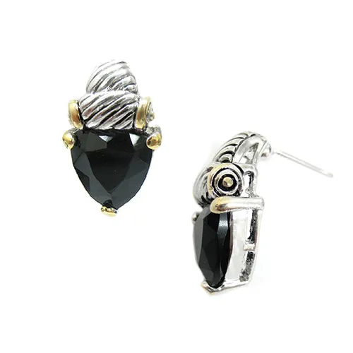 TWO TONE BLACK CRYSTAL CLASSIC STUD EARRINGS  #4110ER_JET(FD18)