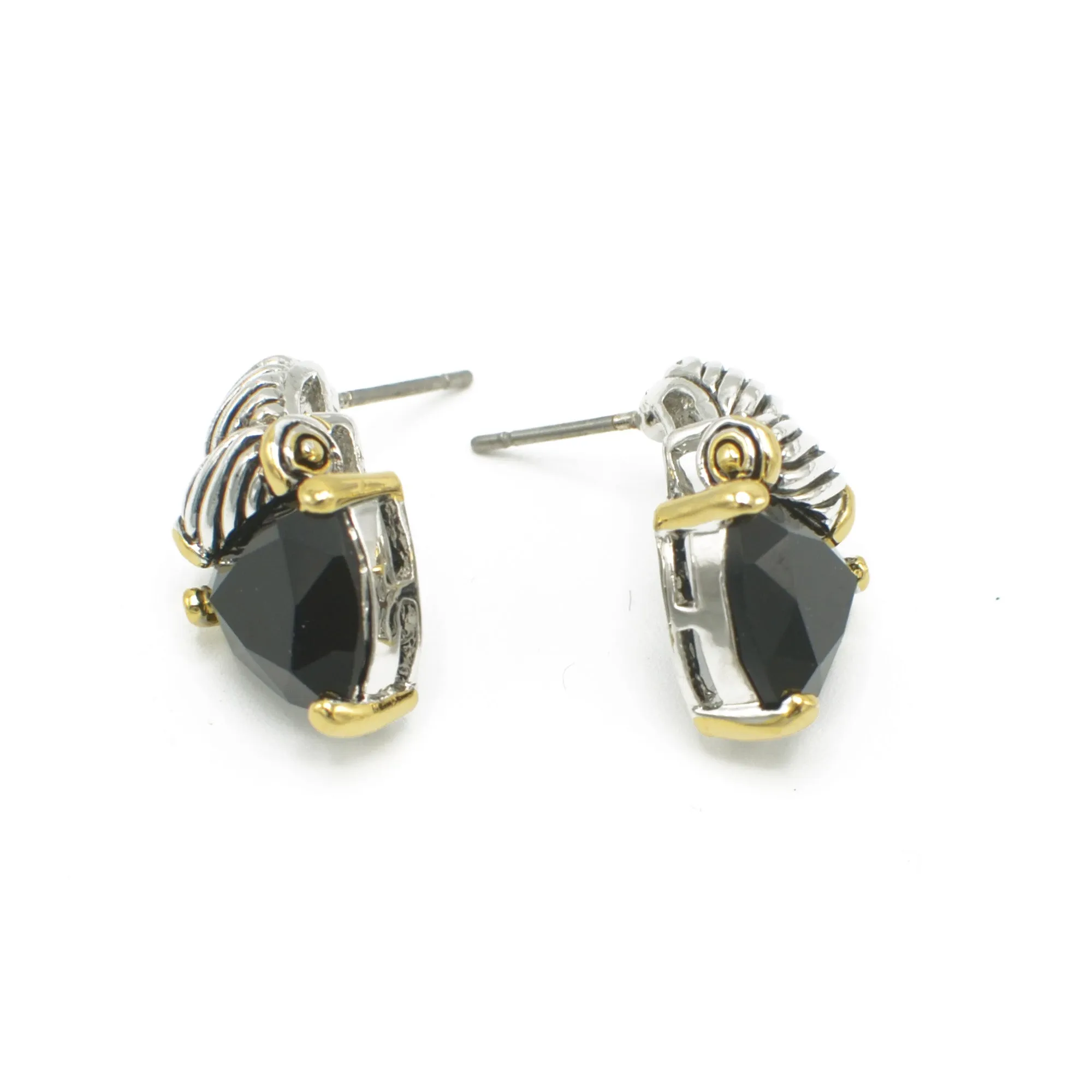 TWO TONE BLACK CRYSTAL CLASSIC STUD EARRINGS  #4110ER_JET(FD18)
