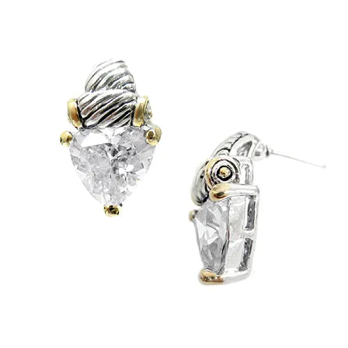 TWO TONE CLEAR CRYSTAL CLASSIC STUD EARRINGS #4110ER_CL (FD17)