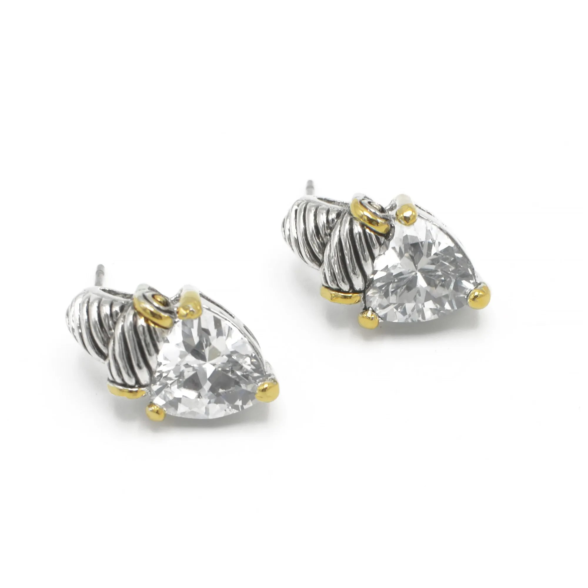 TWO TONE CLEAR CRYSTAL CLASSIC STUD EARRINGS #4110ER_CL (FD17)