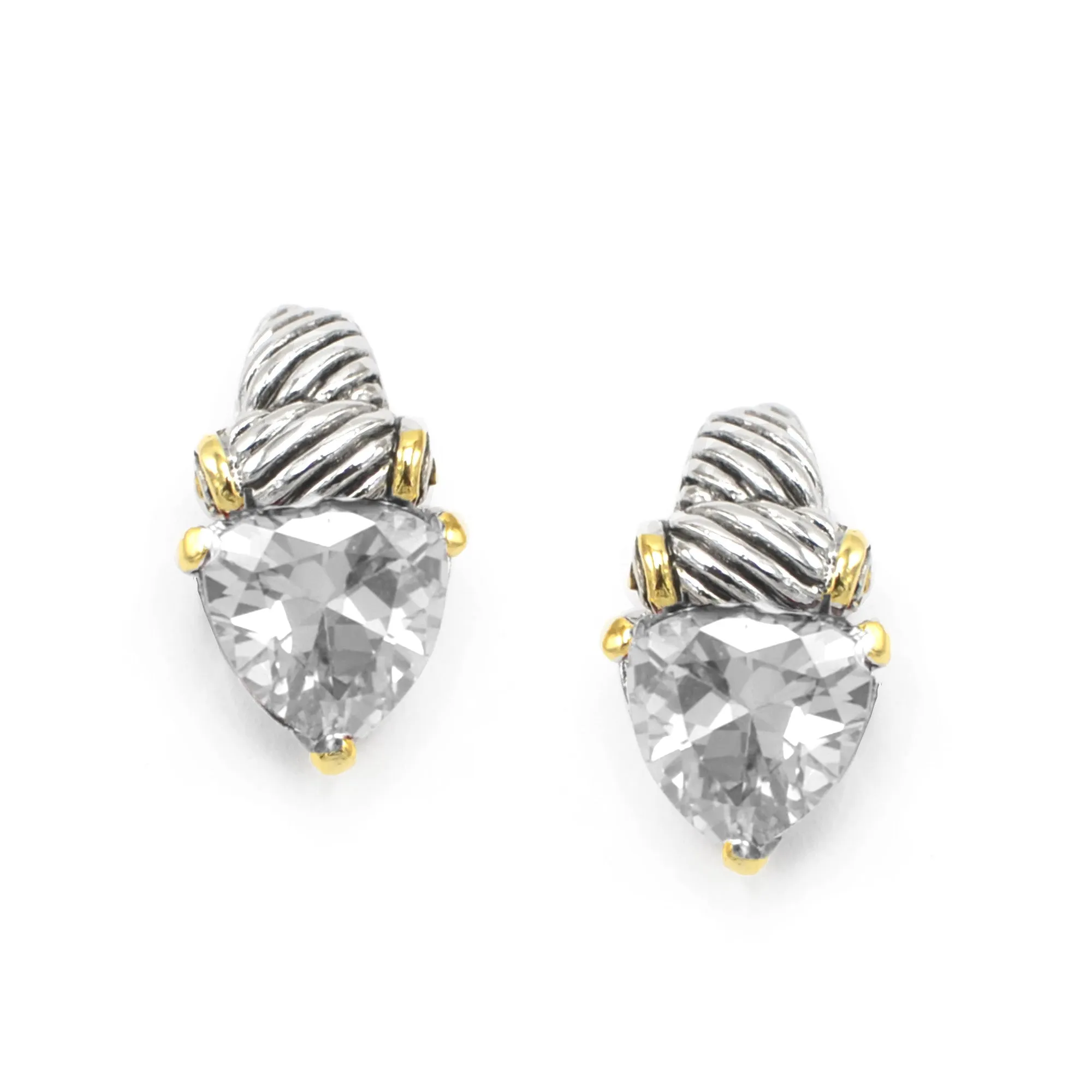 TWO TONE CLEAR CRYSTAL CLASSIC STUD EARRINGS #4110ER_CL (FD17)