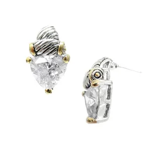 TWO TONE CLEAR CRYSTAL CLASSIC STUD EARRINGS #4110ER_CL (FD17)