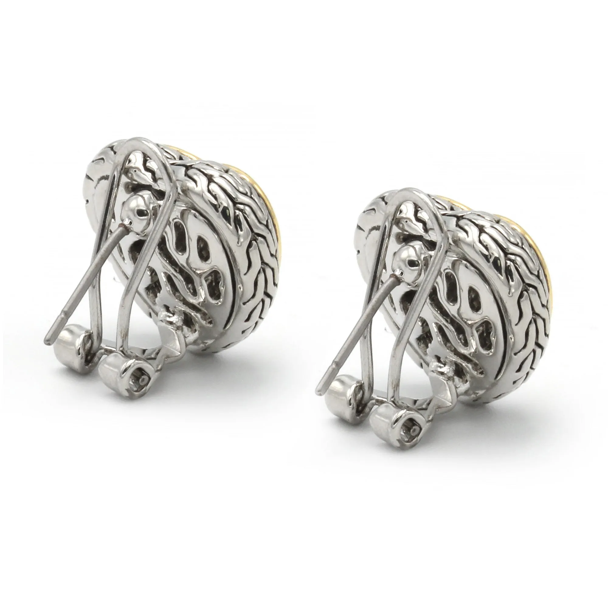 TWO TONE PAVE CRYSTAL ENGRAVED HEART EARRING  #4652ER (FB15)