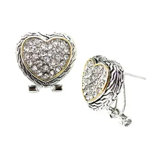 TWO TONE PAVE CRYSTAL ENGRAVED HEART EARRING  #4652ER (FB15)