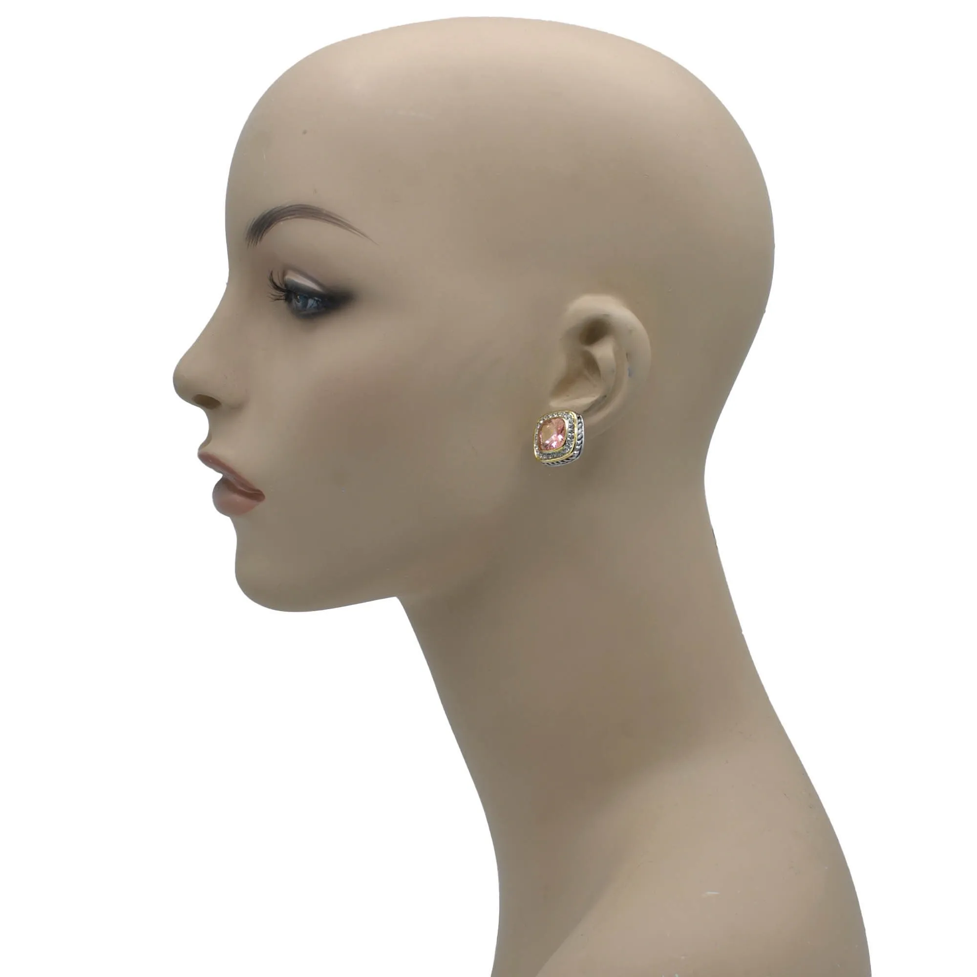 TWO TONE SQUARE CHAMPAGNE CRYSTAL AND RHINESTONES ENGRAVED EARRINGS #93099ER-CHA(FF16)