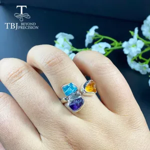 Unique Handmade Rough Natural Amethyst Citrine Apatite Gemstone Ring